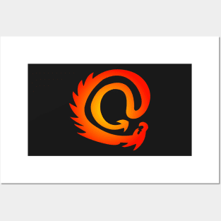 Fiery Flaming Hot Warm Fire Engine Red And Yellow Vignette @ At Sign Symbol Cyber Dragon Design Posters and Art